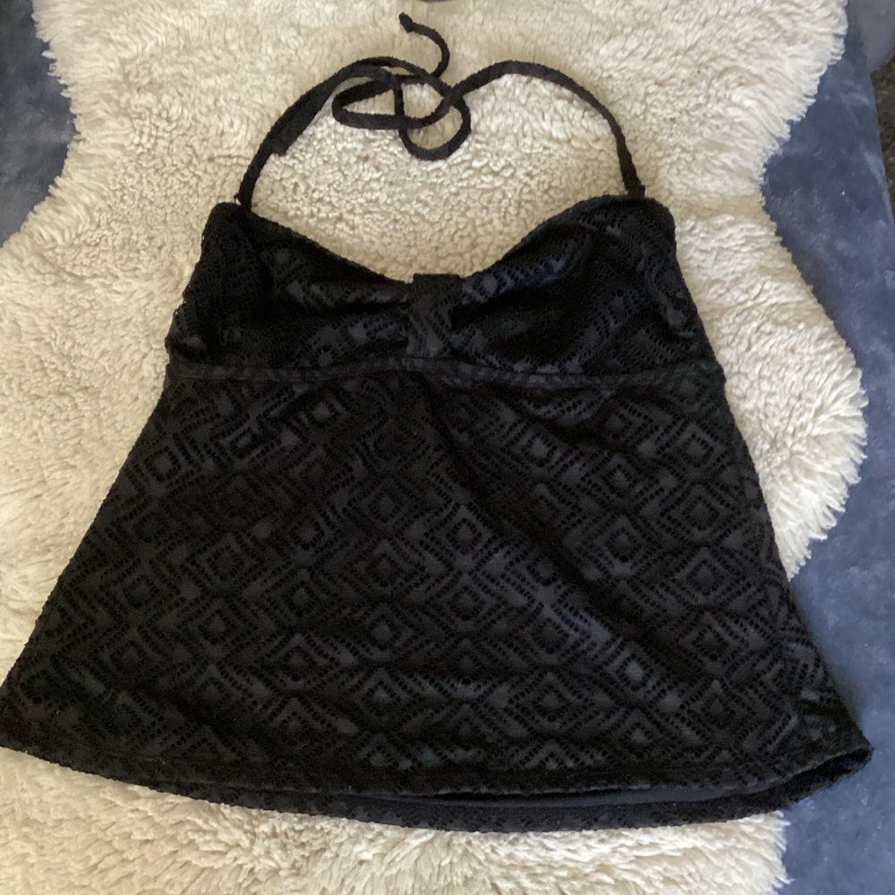 Chic Black Textured Tankini Top